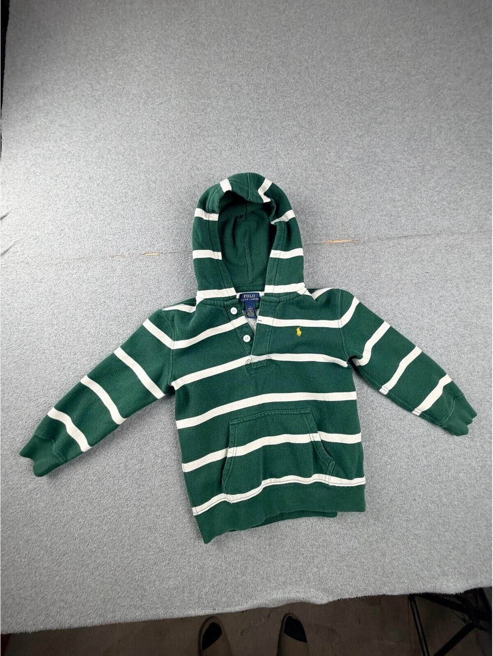 Polo Ralph Lauren Boys Hoodie Pullover Sweatshirt Size 5 Green White Striped